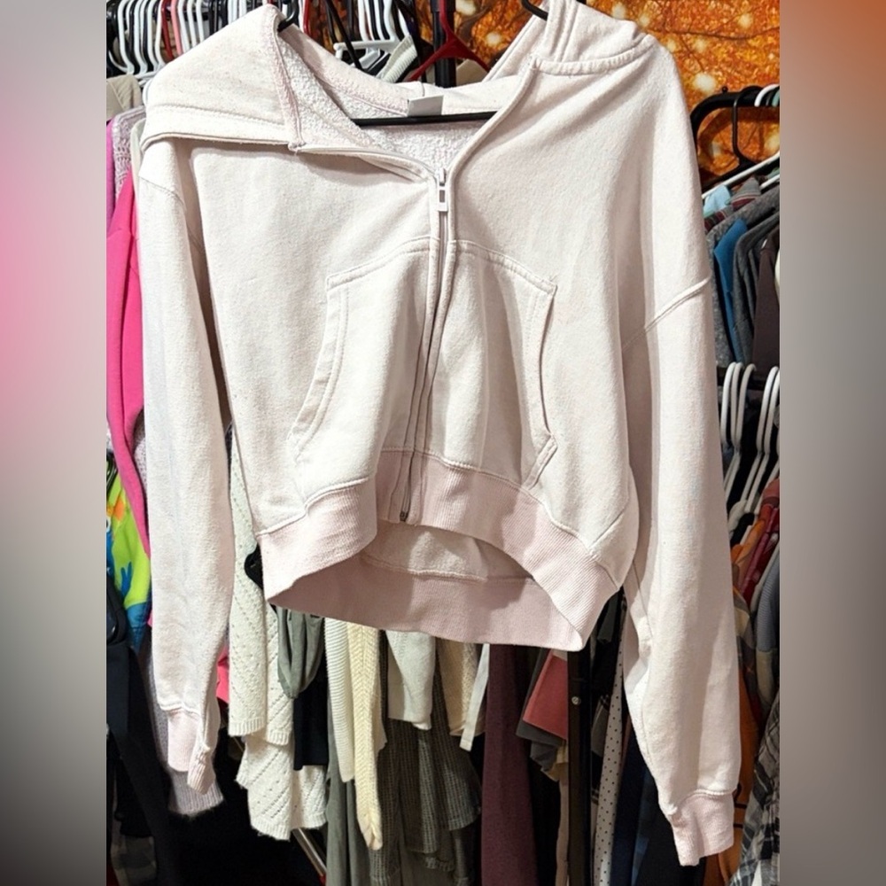 J.O&CO Women's Light Pink Cropped Zip-Up Hoodie | Size P/S